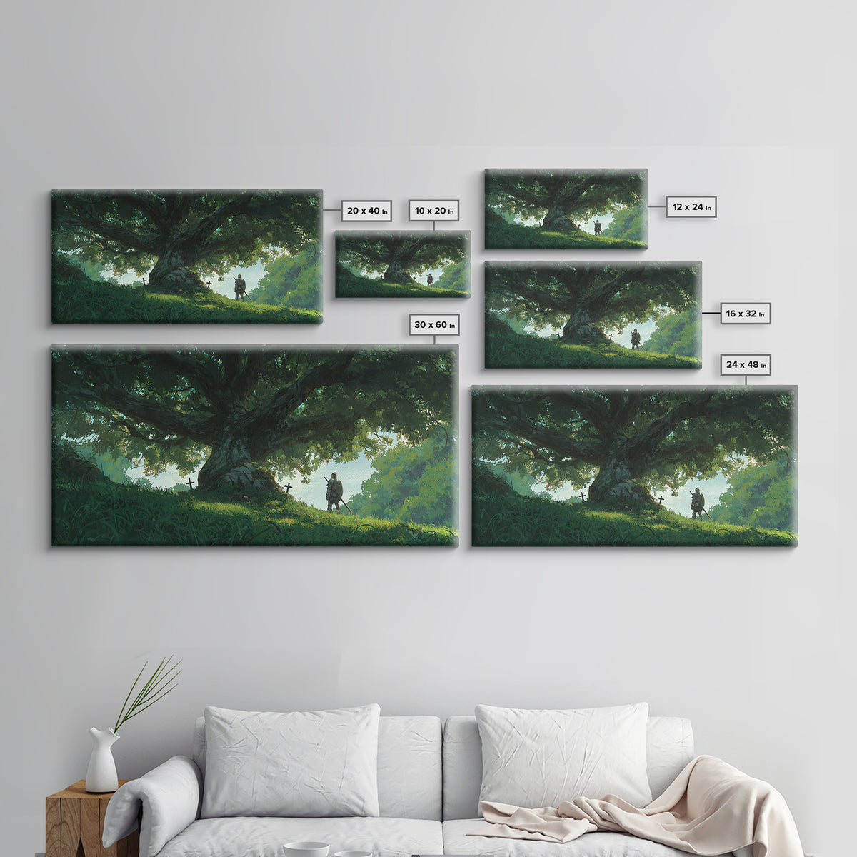 Ancient Oak With Lone Knight Wall Art, Enchanted Forest Canvas Print, Fantasy Landscape For Rustic Home Decor And Nursery Decor