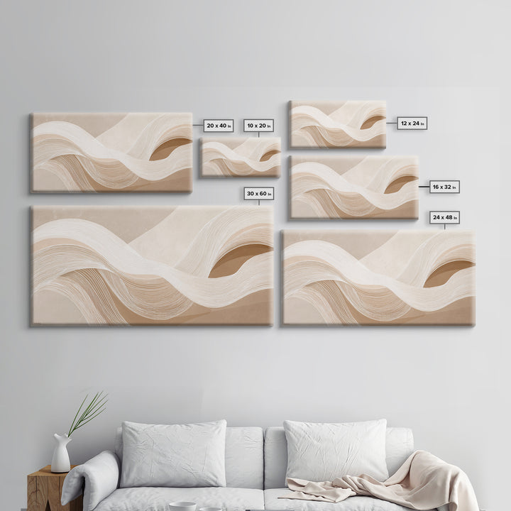 Cream Topographic Wave Framed Canvas Print, Beige Abstract Wall Art, Organic Modern Decor, Neutral Living Room Wall Decor