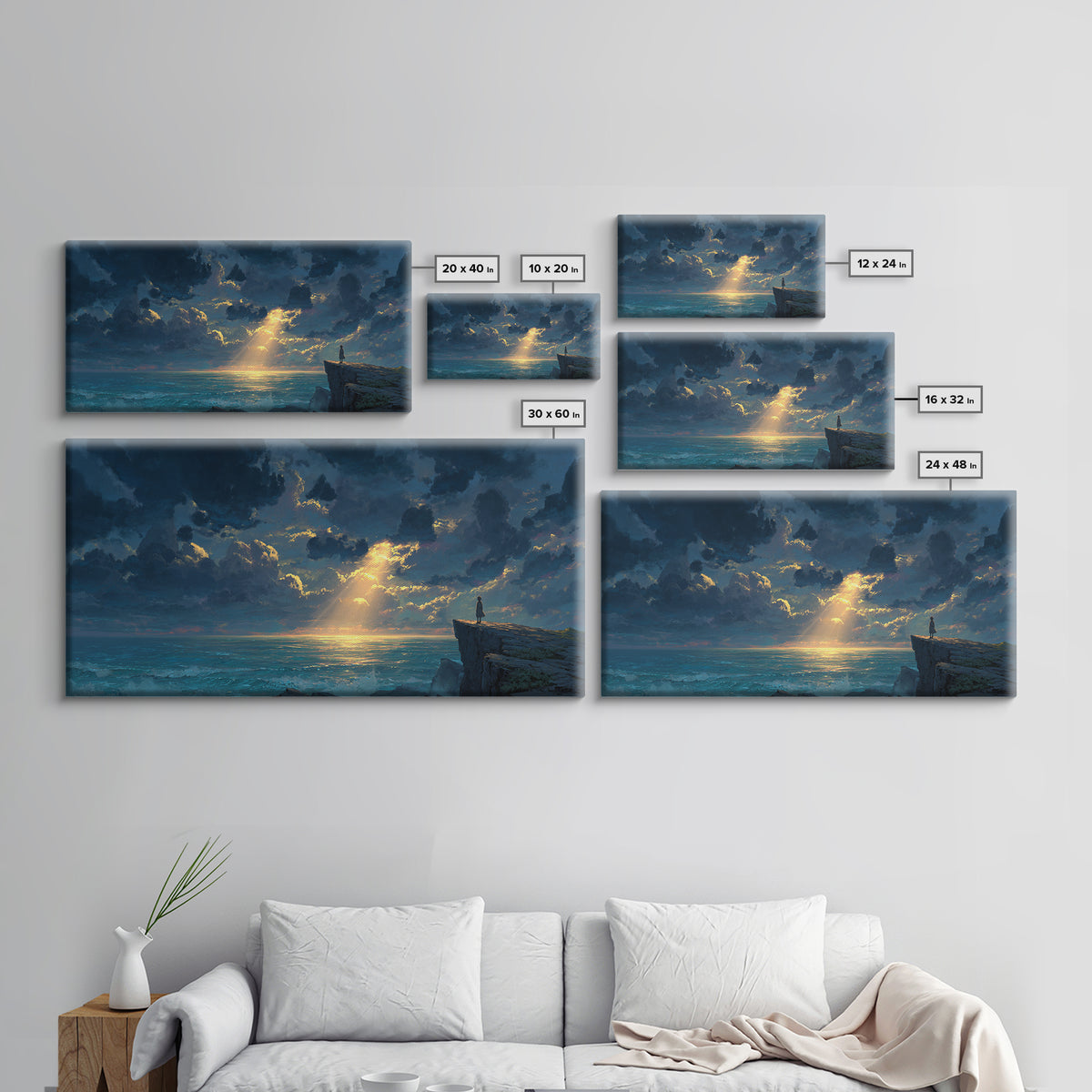 Lone Figure On Ocean Cliff Canvas Print, Dramatic Seascape Landscape Art, Coastal Wall Decor For Peaceful Living Room Home