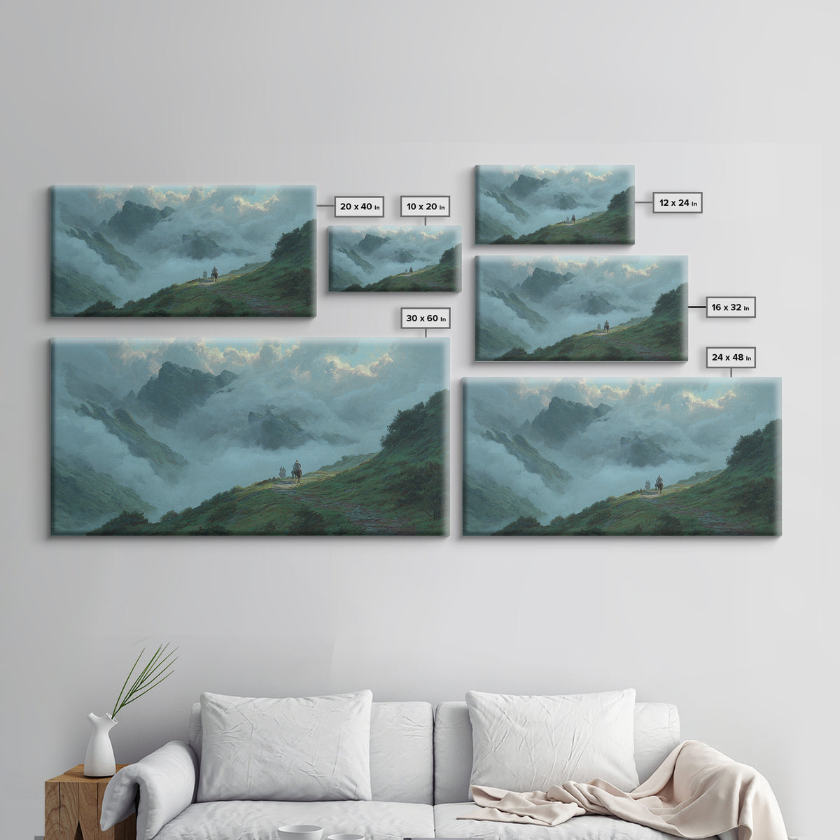 Misty Mountain Path Landscape Wall Art, Moody Nature Canvas Print, Alpine Hiking Decor, Large Living Room Wall Decor Gift