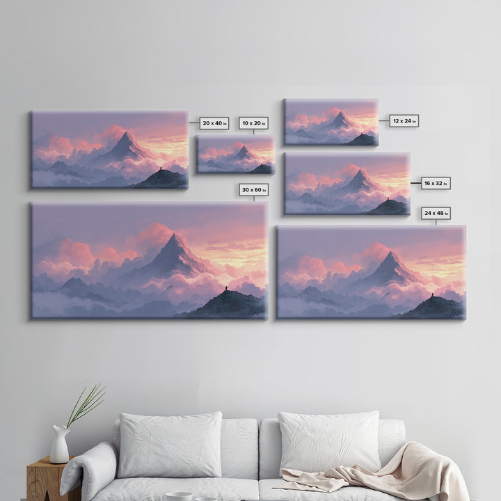 Pink Cloud Mountain Summit Canvas Print, Fantasy Landscape Wall Art, Nature Wall Decor, Adventure Art, Calming Bedroom Decor