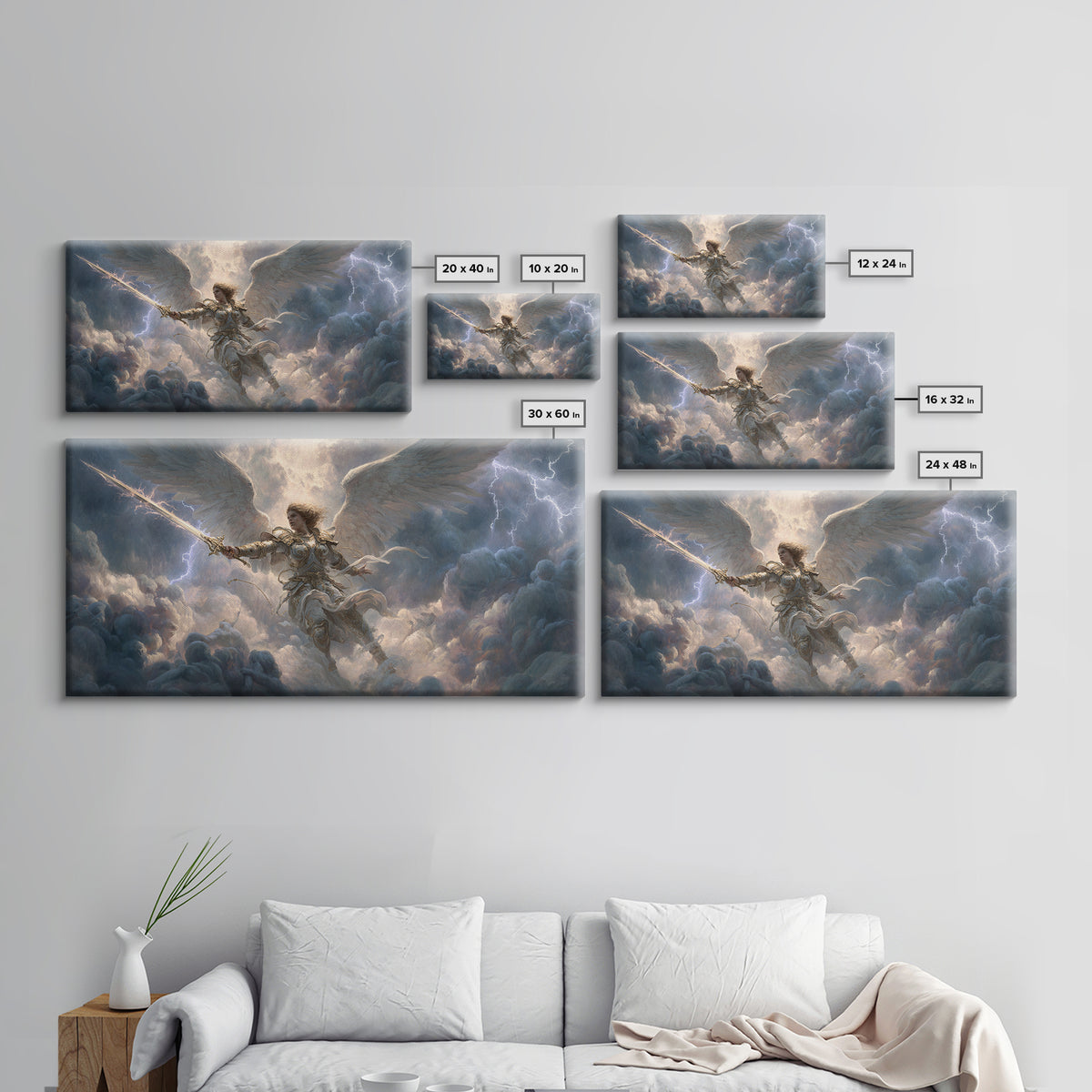 Warrior Angel With Sword Framed Canvas Print, Fantasy Wall Art, Christian Artwork, Storm Clouds, Gift For Him Or Her, Fine Art Print