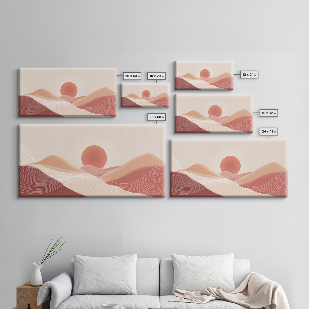 Terracotta Desert Sunset Canvas Print, Abstract Dune Landscape Wall Art, Boho Earth Tone Living Room Decor, Modern Above Bed Print