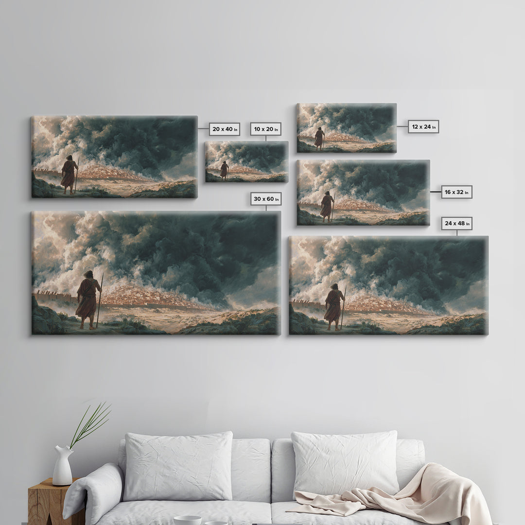 Dramatic Prophet Before Stormy City Wall Art, Biblical Landscape Canvas Print, Dark Fantasy Art, Religious Home Decor, Fine Art Print