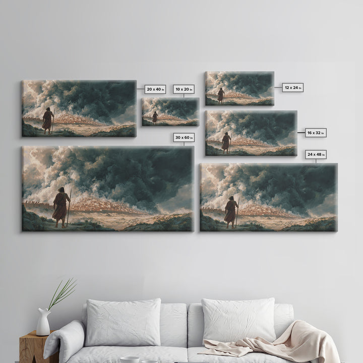 Dramatic Prophet Before Stormy City Wall Art, Biblical Landscape Canvas Print, Dark Fantasy Art, Religious Home Decor, Fine Art Print