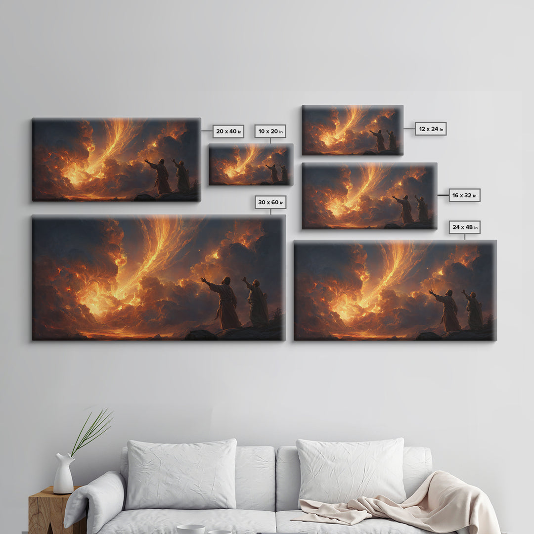 Fiery Pillar In Storm Clouds Framed Canvas Print, Biblical Wall Art, Spiritual Landscape Decor, Christian Gift For New Home