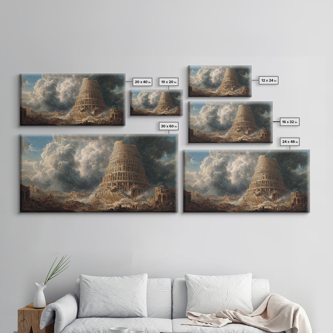 Tower Of Babel Storm Canvas Print, Biblical Architecture Wall Art, Dark Academia Decor, Classical Fantasy Landscape Art Print