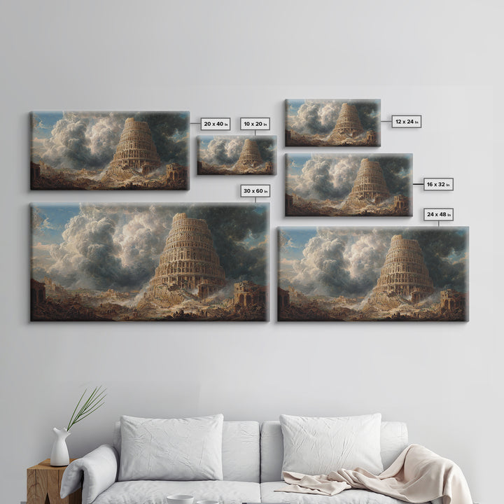 Tower Of Babel Storm Canvas Print, Biblical Architecture Wall Art, Dark Academia Decor, Classical Fantasy Landscape Art Print