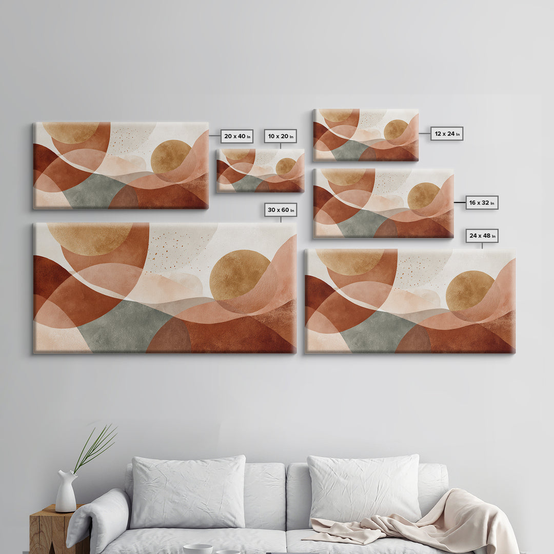 Earth Tone Geometric Abstract Wall Art, Terracotta Circles, Modern Canvas Print, Neutral Living Room Decor, Gallery Wall Art