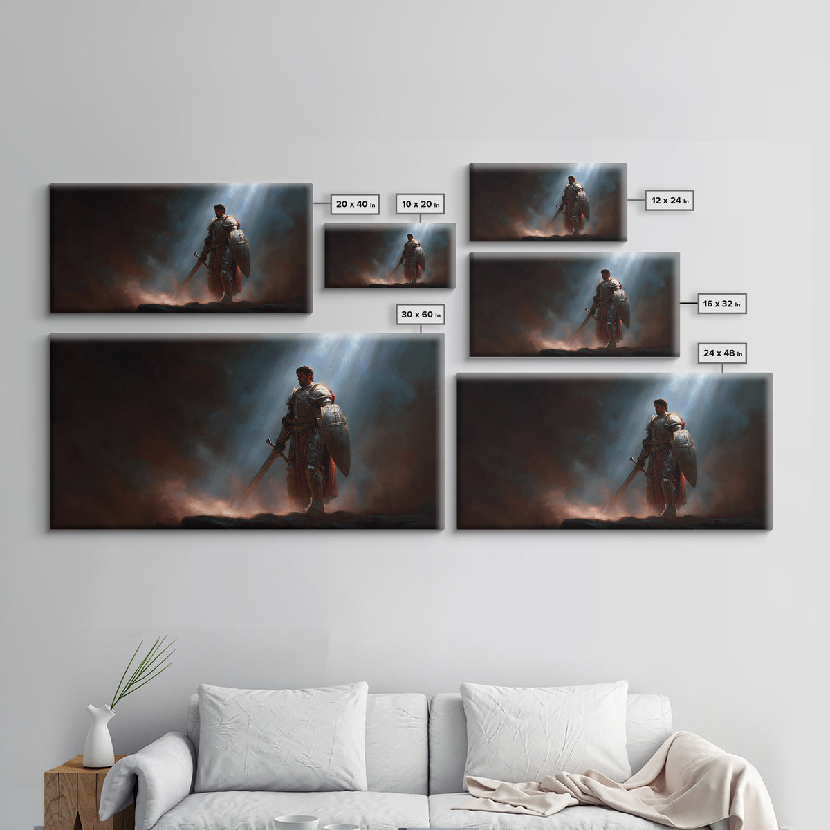 Armored Knight In Dramatic Light Canvas Print, Dark Fantasy Wall Art, Medieval Warrior Decor, Gothic Gift For Him, Game Room Art
