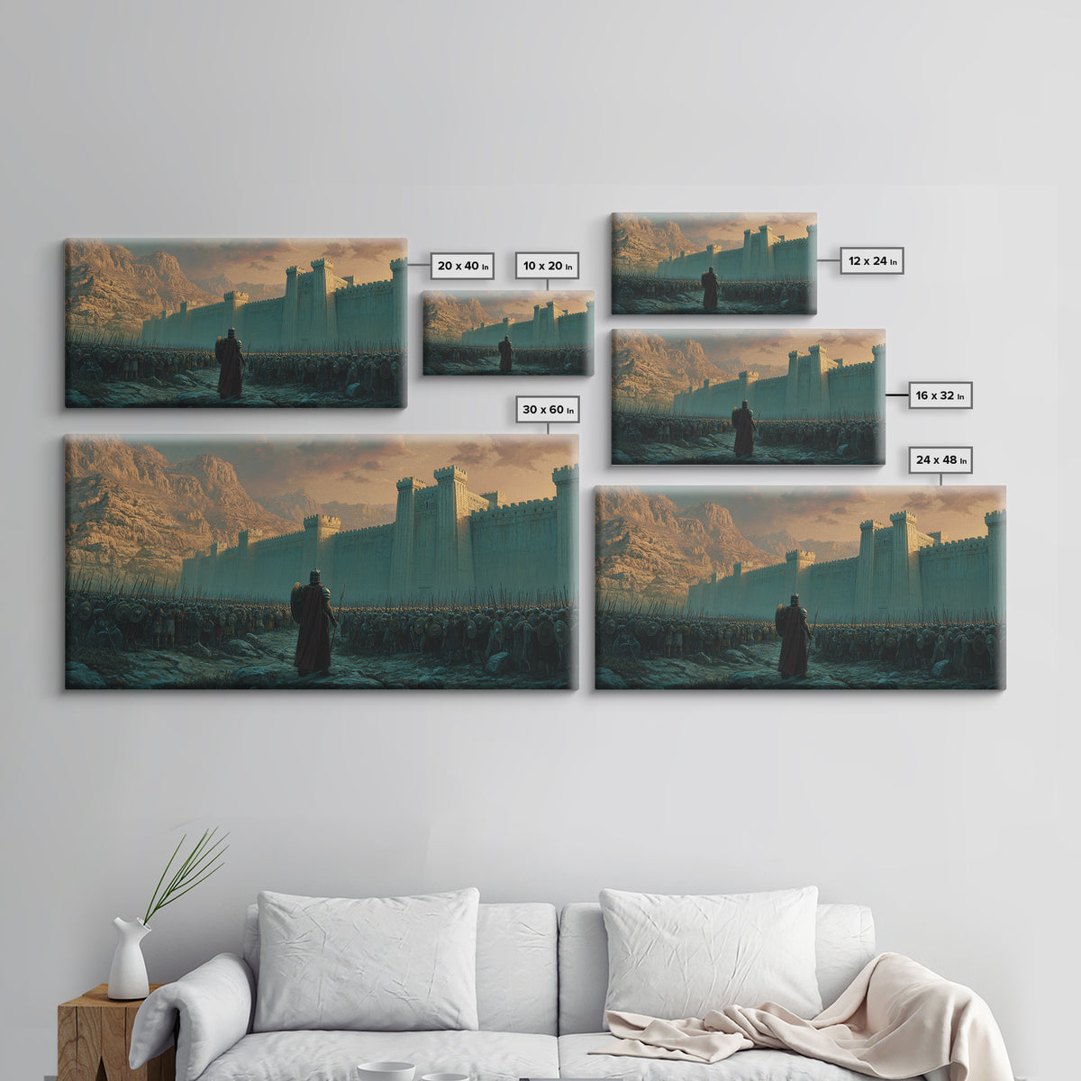 Lone Commander Before Castle Army Wall Art, Epic Medieval Fantasy Canvas Print, Knight Battle Landscape, Man Cave Decor, Gift For Him