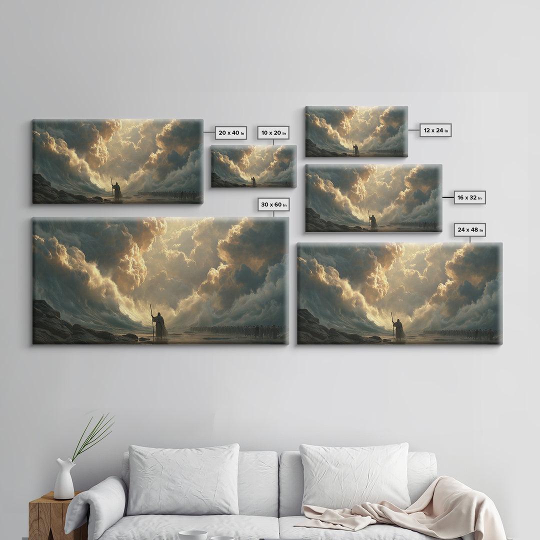 Epic Warrior Under Golden Storm Clouds Canvas Print, Fantasy Wall Art, Dramatic Battle Landscape, Medieval Decor Gift For Him