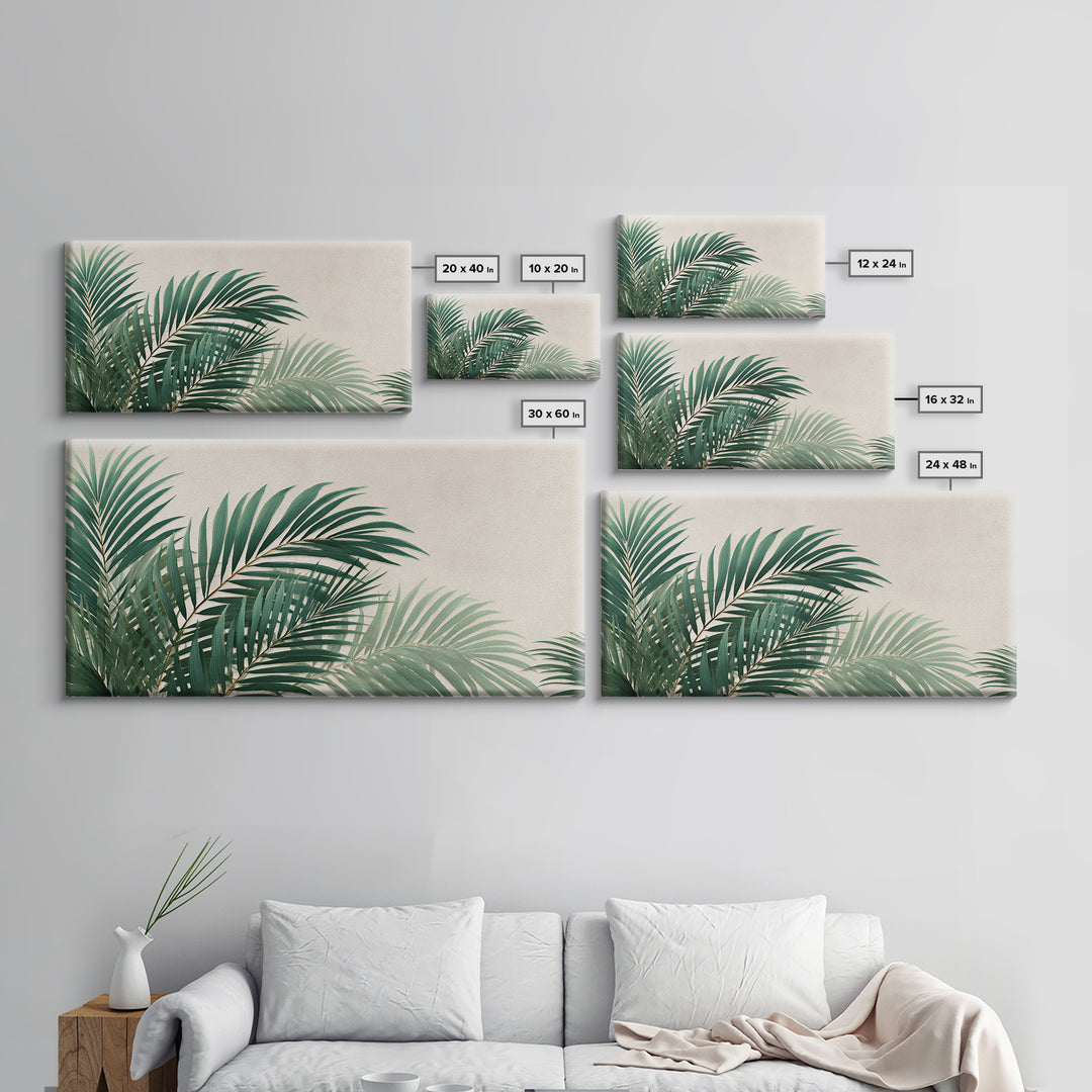 Tropical Palm Leaves Wall Art, Botanical Canvas Print, Green Coastal Decor, Neutral Living Room Wall Decor, Beach House Gift