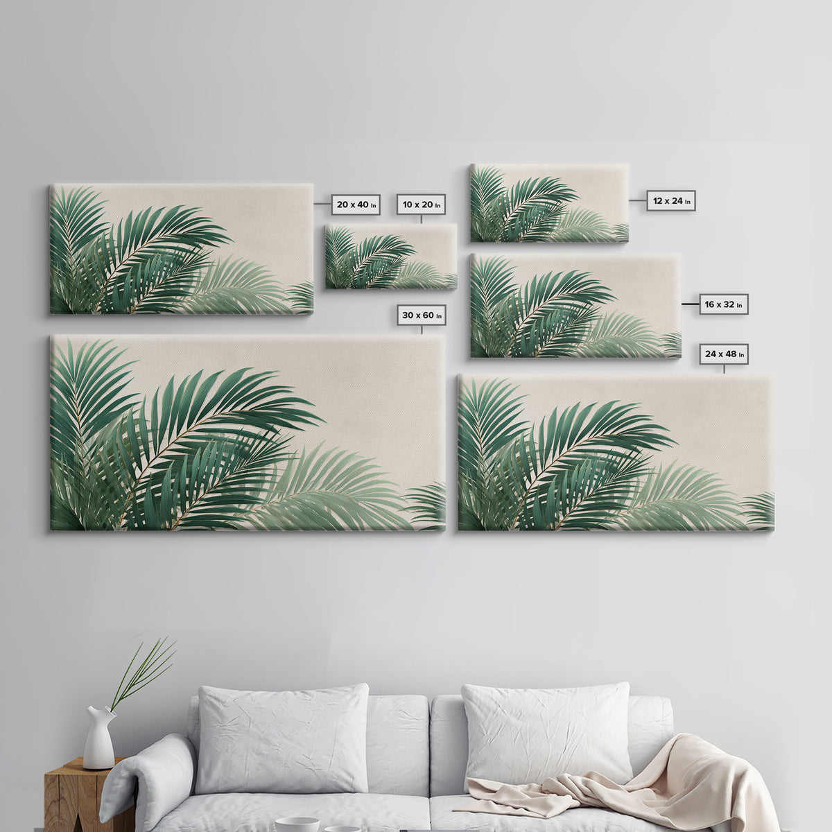 Tropical Palm Leaves Wall Art, Botanical Canvas Print, Green Coastal Decor, Neutral Living Room Wall Decor, Beach House Gift