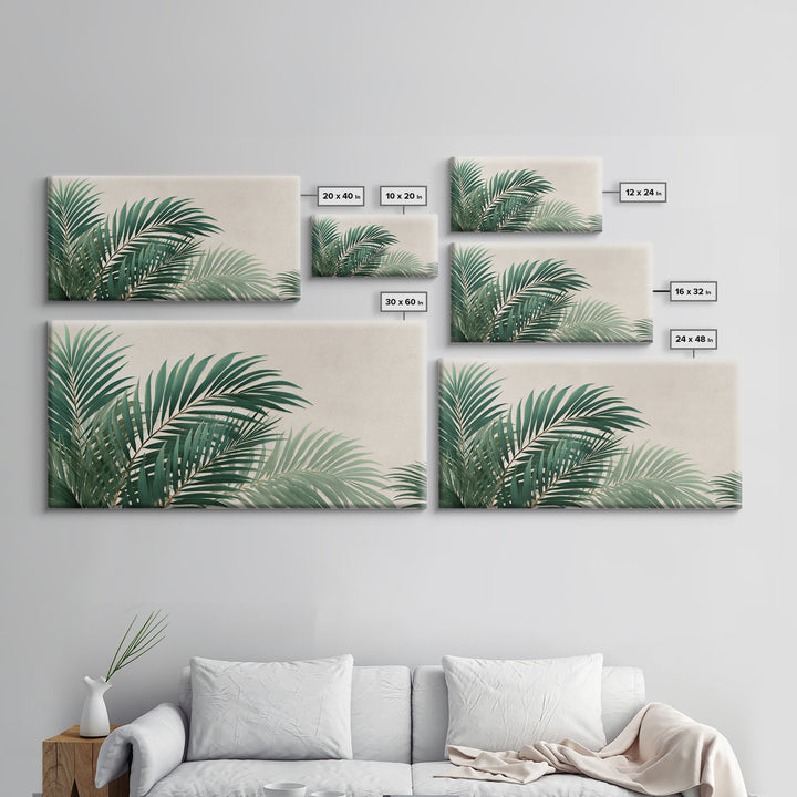 Tropical Palm Leaves Wall Art, Botanical Canvas Print, Green Coastal Decor, Neutral Living Room Wall Decor, Beach House Gift