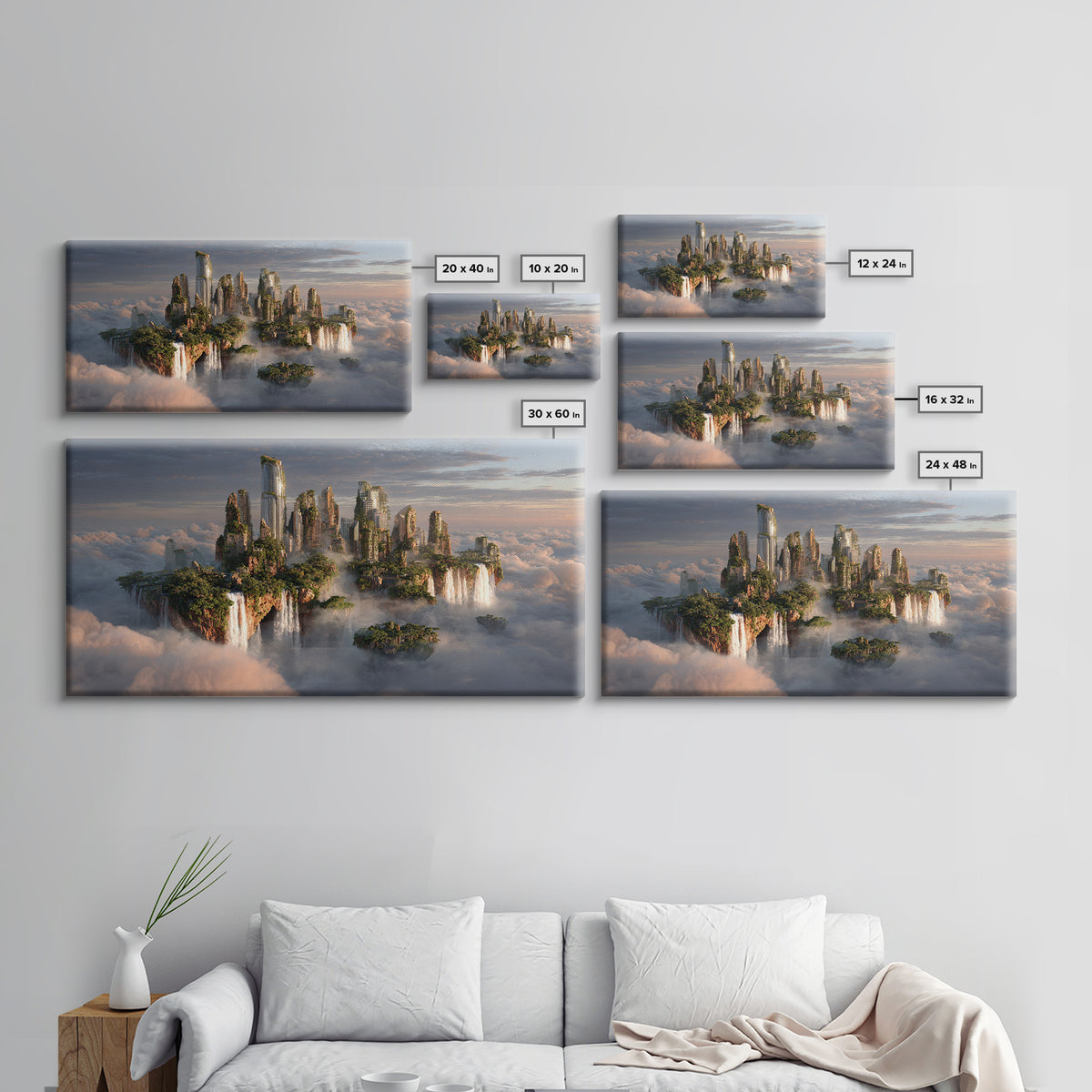 Floating Island City Above Clouds Wall Art, Fantasy Landscape Canvas Print, Surreal Modern Decor, Statement Artwork Gift