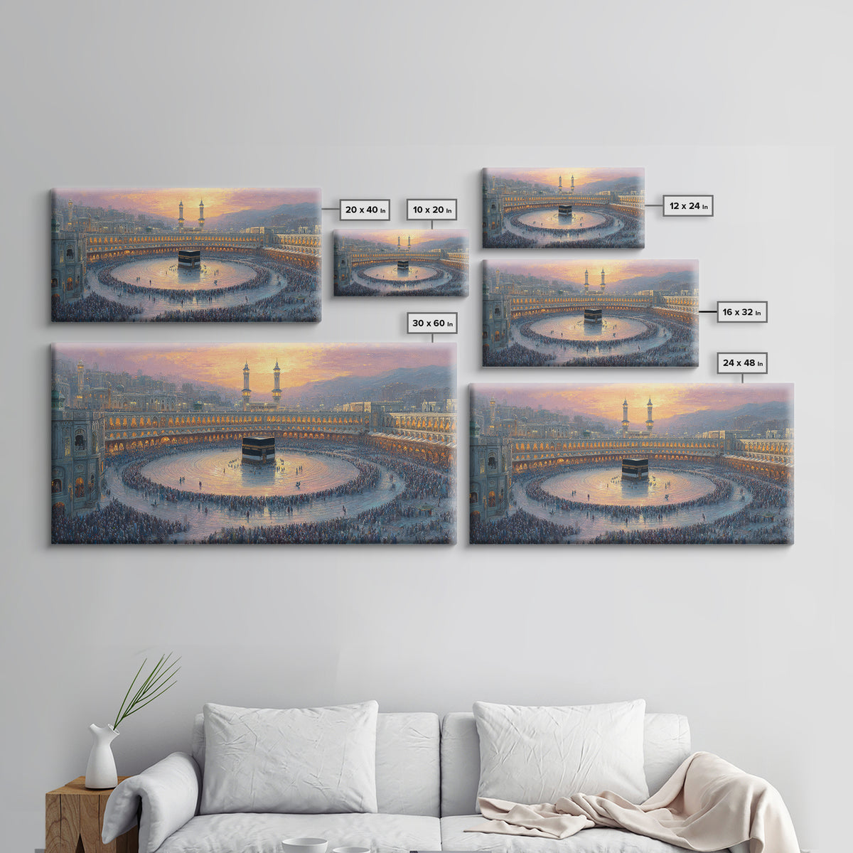 Sunset Kaaba Pilgrimage At Mecca Framed Canvas Print, Islamic Wall Art, Muslim Home Decor, Spiritual Gift, Prayer Room Decor