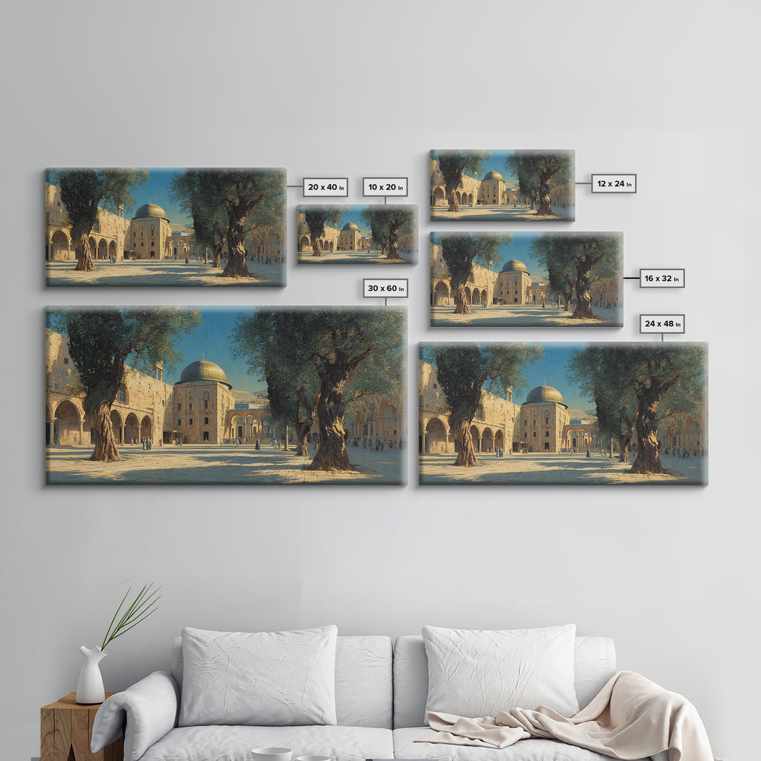 Jerusalem Olive Tree Courtyard Canvas Print, Islamic Architecture Wall Art, Mediterranean Travel Decor, Historic City Art Print