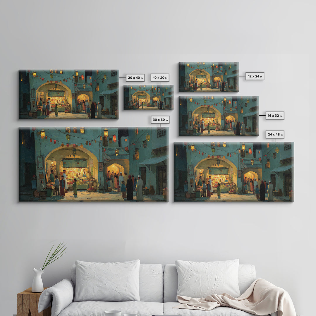 Middle Eastern Night Bazaar Wall Art, Glowing Shopfront Alley Scene, Moroccan Decor, Islamic Home Decor, Housewarming Gift