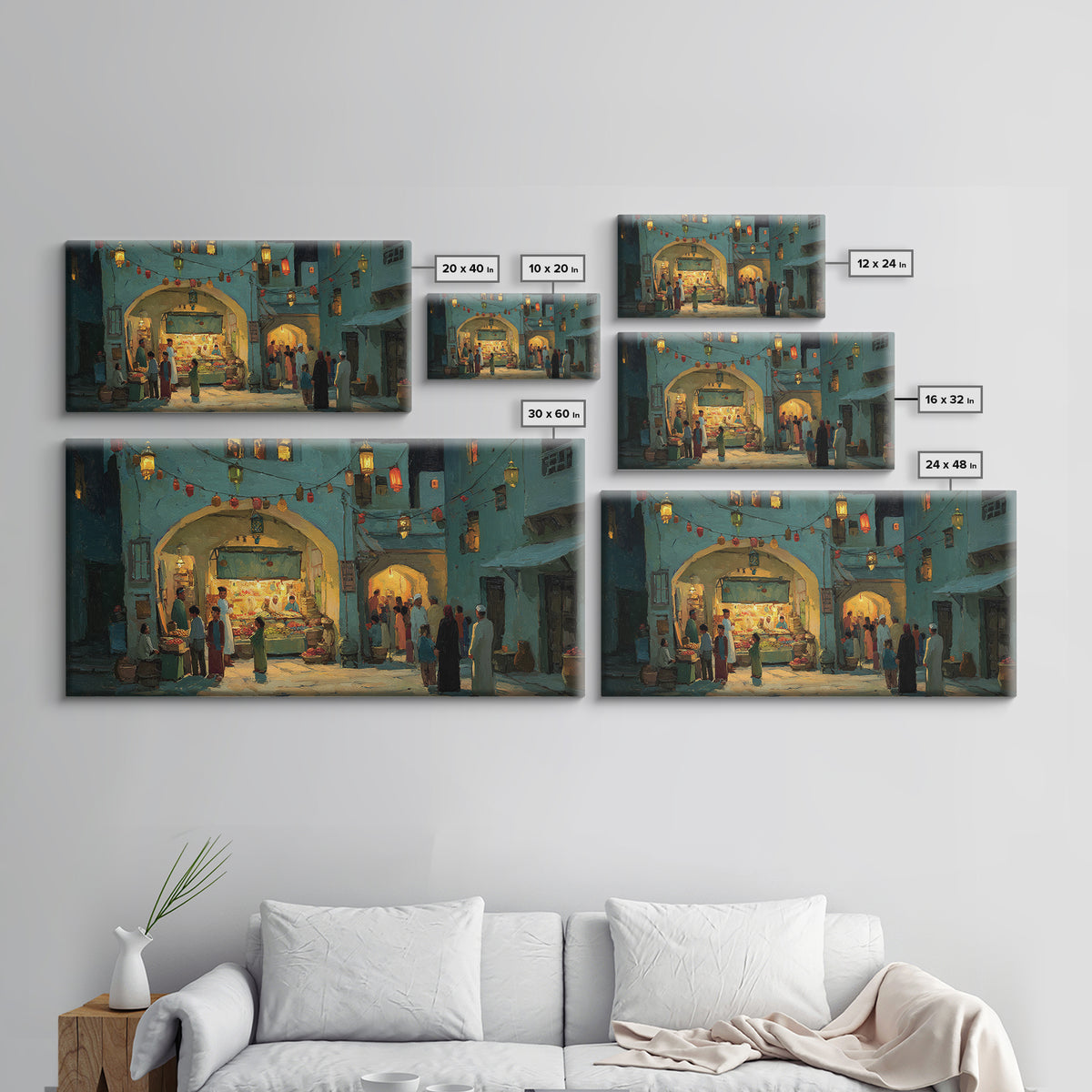 Middle Eastern Night Bazaar Wall Art, Glowing Shopfront Alley Scene, Moroccan Decor, Islamic Home Decor, Housewarming Gift