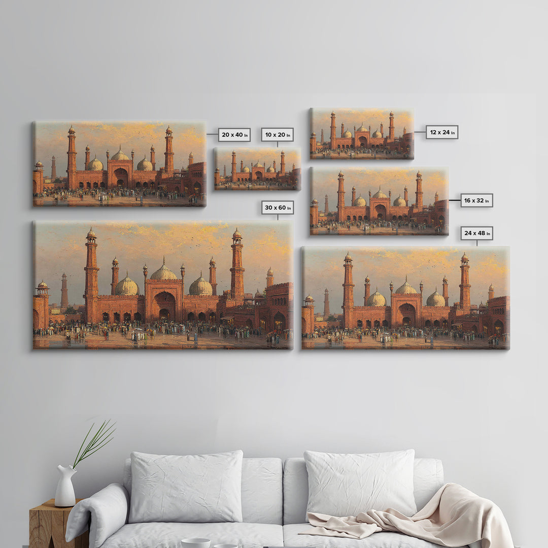 Sunset Red Mosque Courtyard With Domes Wall Art, Islamic Architecture Canvas Print, Travel Poster, Elegant Home Decor, Housewarming Gift