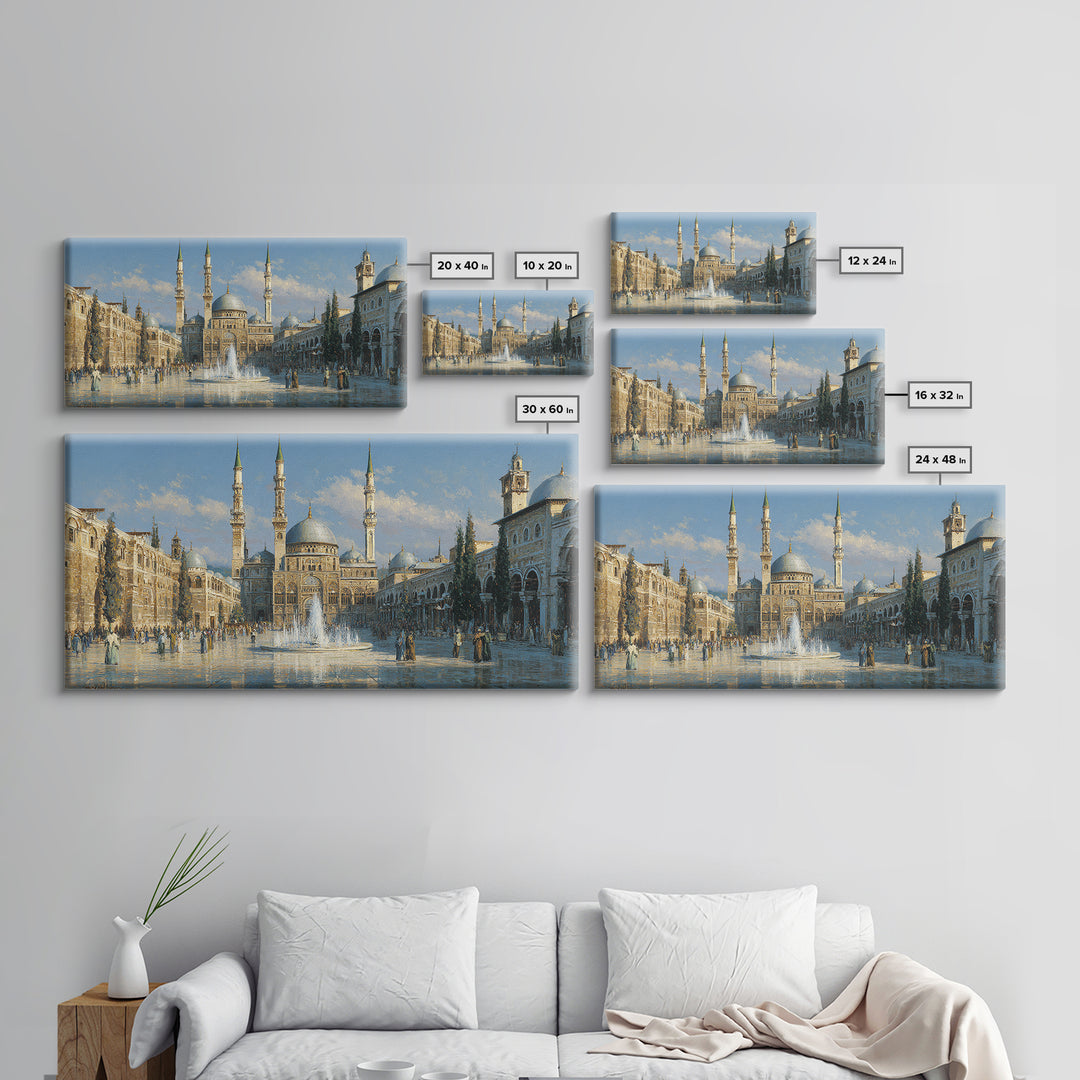 Ornate Mosque Courtyard With Fountain Wall Art, Islamic Architecture Canvas Print, Middle Eastern Decor, Travel Poster Gift For Home