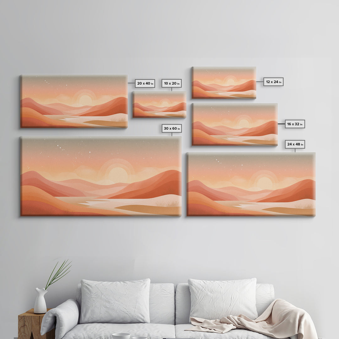Warm Abstract Sunrise Landscape Wall Art, Desert Hills Canvas Print, Earth Tone Decor, Modern Living Room Above Sofa Art