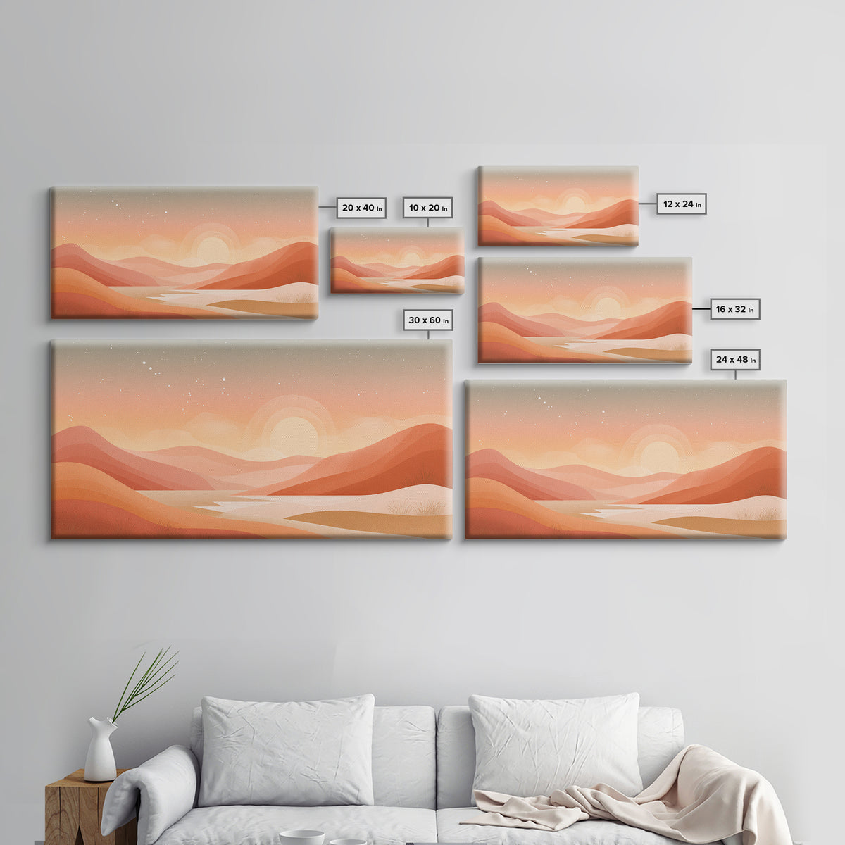 Warm Abstract Sunrise Landscape Wall Art, Desert Hills Canvas Print, Earth Tone Decor, Modern Living Room Above Sofa Art