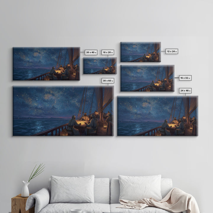 Starlit Sailing Ship Canvas Print, Nautical Night Sky Seascape, Celestial Ocean Decor, Maritime Travel Art, Gift For Him
