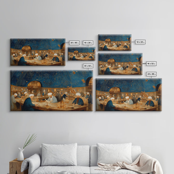 Starlit Islamic Observatory Wall Art, Scholars And Astrolabe Canvas, Arabic Astronomy Decor, Dark Academia Art Print Gift