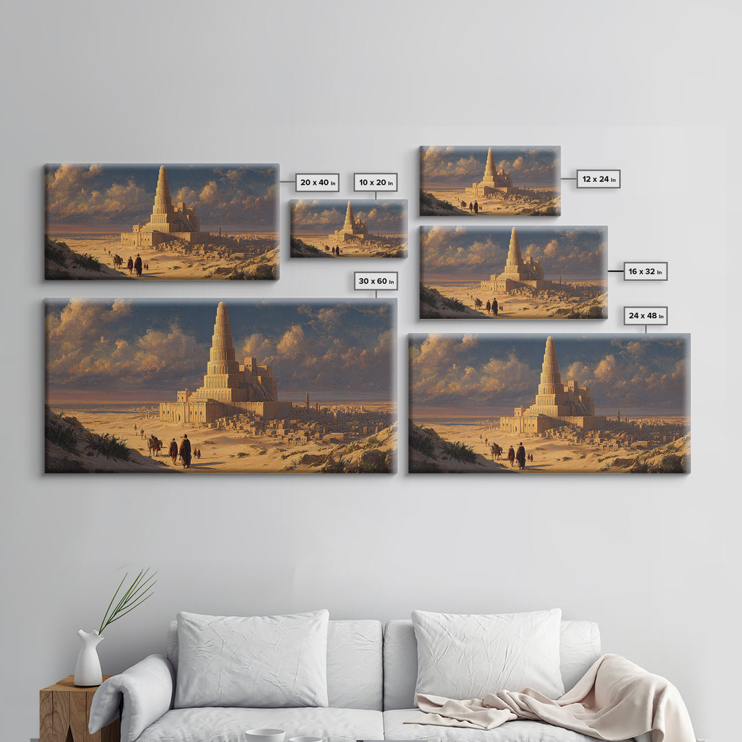 Ancient Tower Of Babel Desert City Canvas Print, Biblical Statement Wall Art For Living Room Decor And Historical Home Decor