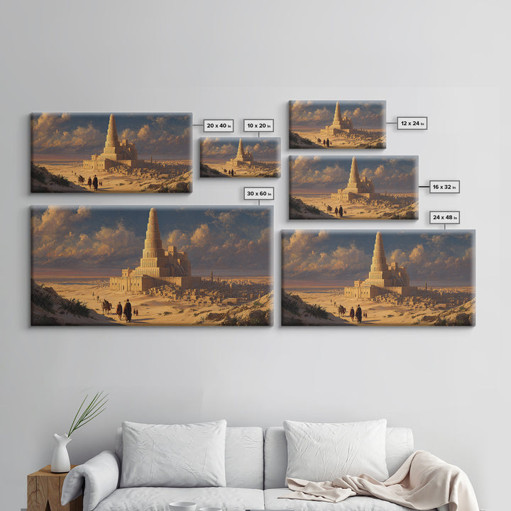 Ancient Tower Of Babel Desert City Canvas Print, Biblical Statement Wall Art For Living Room Decor And Historical Home Decor