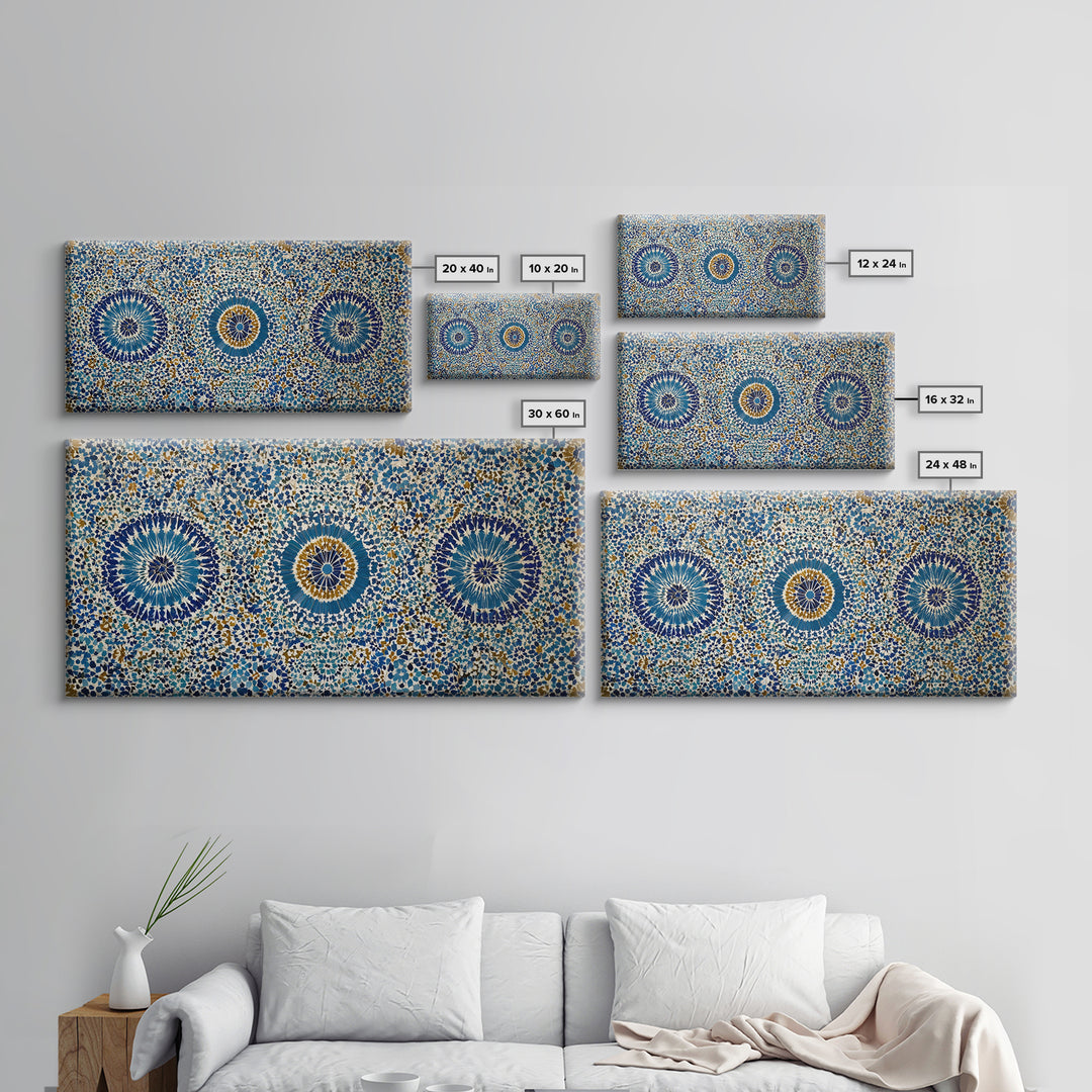 Blue Moroccan Geometric Mosaic Wall Art, Islamic Tile Pattern Canvas Print, Mediterranean Decor, Boho Home Accent Gift Idea