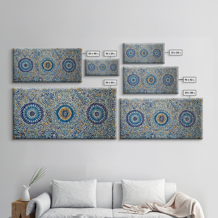 Blue Moroccan Geometric Mosaic Wall Art, Islamic Tile Pattern Canvas Print, Mediterranean Decor, Boho Home Accent Gift Idea