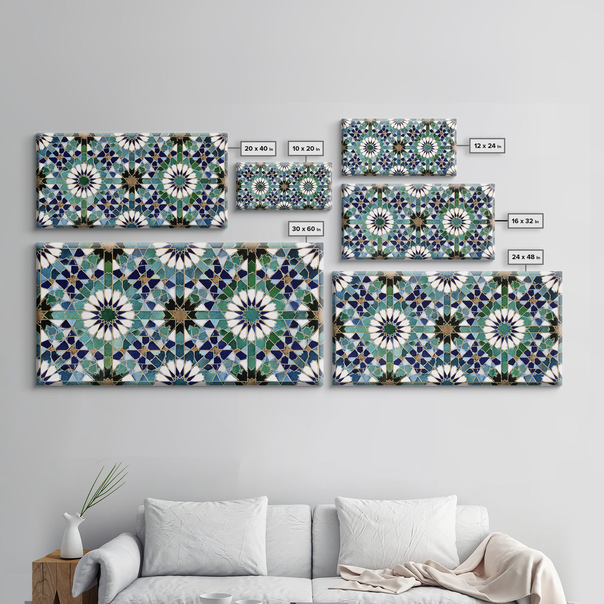 Blue Green Moroccan Tile Pattern Wall Art, Islamic Geometric Mosaic Print, Mediterranean Home Decor, Boho Wall Decor, Kitchen Decor