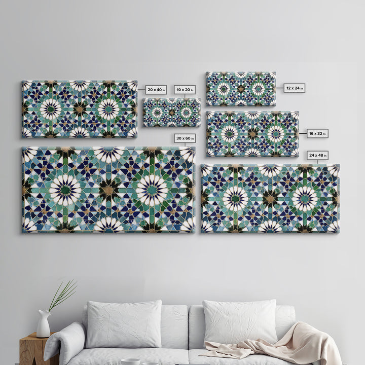 Blue Green Moroccan Tile Pattern Wall Art, Islamic Geometric Mosaic Print, Mediterranean Home Decor, Boho Wall Decor, Kitchen Decor