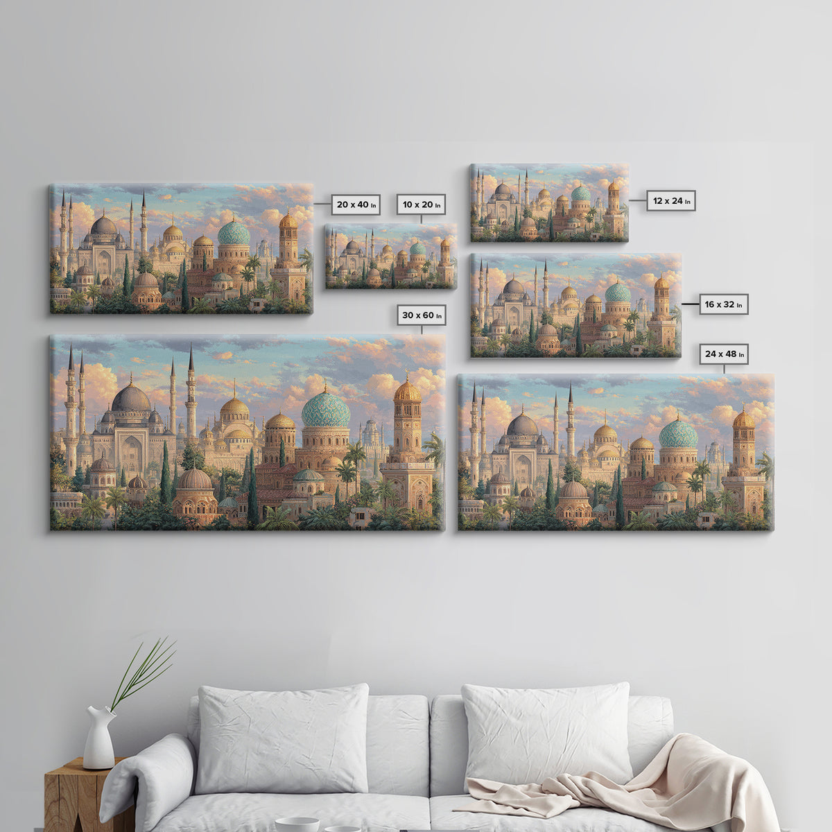 Ornate Mosque Domes And Minarets Canvas Print, Islamic Wall Art, Arabic Architecture, Ramadan Decor, Housewarming Gift, Eid Gift