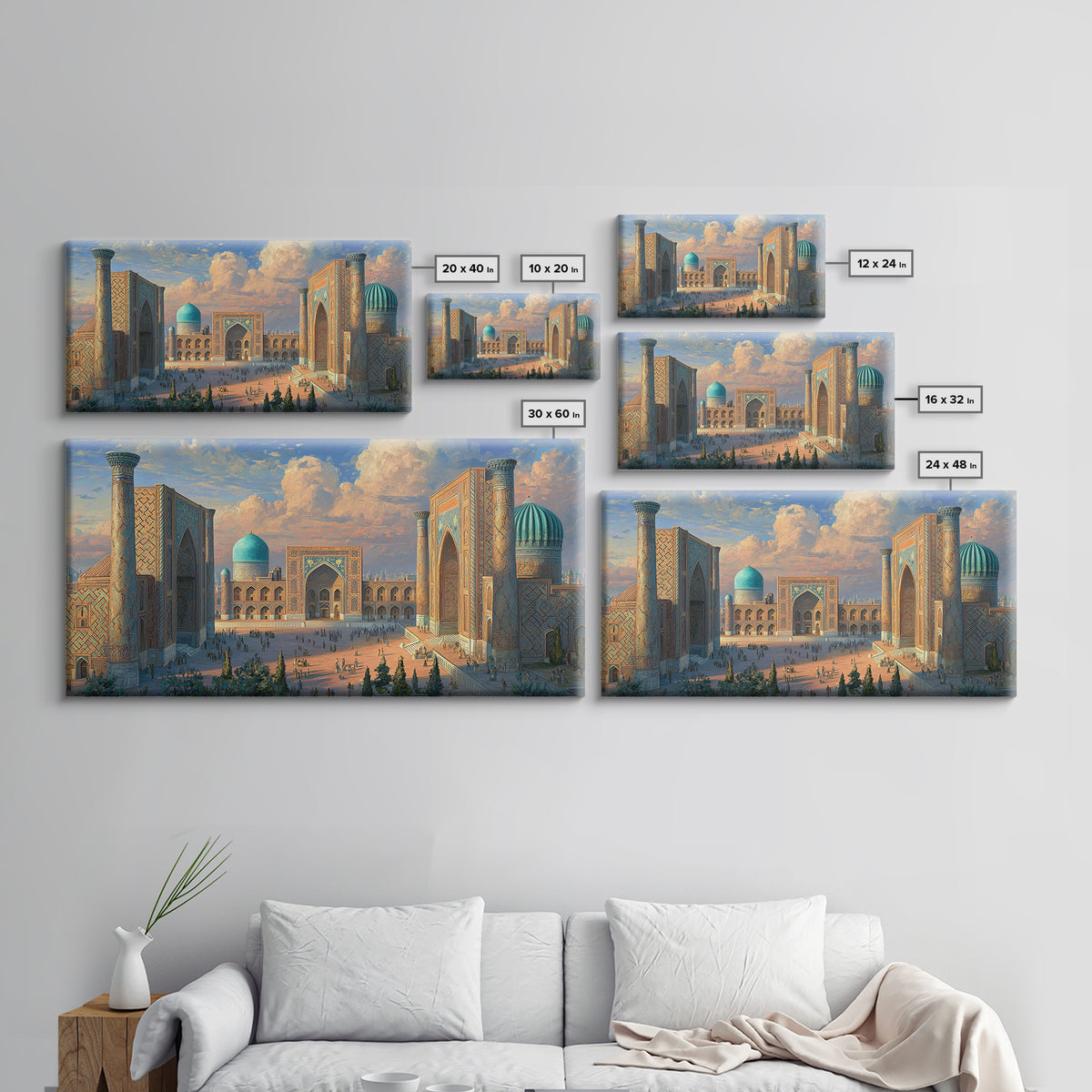 Samarkand Blue Dome Architecture Framed Canvas Print, Islamic Wall Art, Silk Road Travel Poster Home Decor Gift Idea For Him