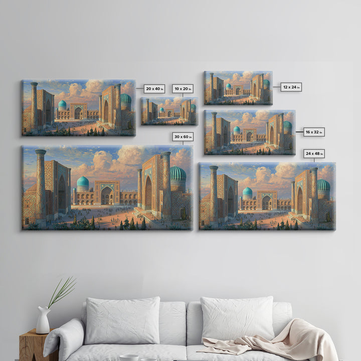 Samarkand Blue Dome Architecture Framed Canvas Print, Islamic Wall Art, Silk Road Travel Poster Home Decor Gift Idea For Him