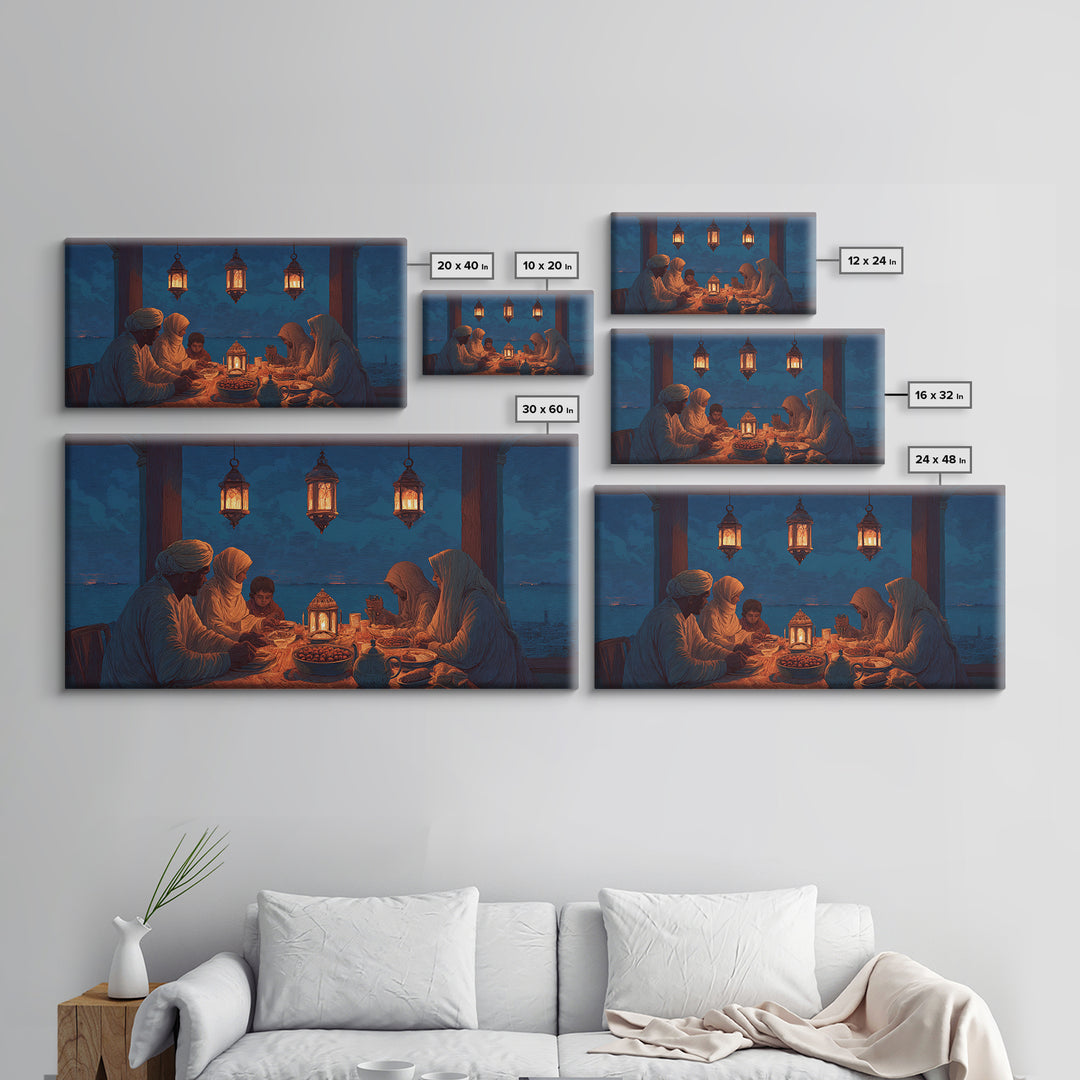 Ramadan Family Iftar By Lantern Light Wall Art, Islamic Canvas Print, Warm Spiritual Decor For Dining Room And Home, Prayer Room