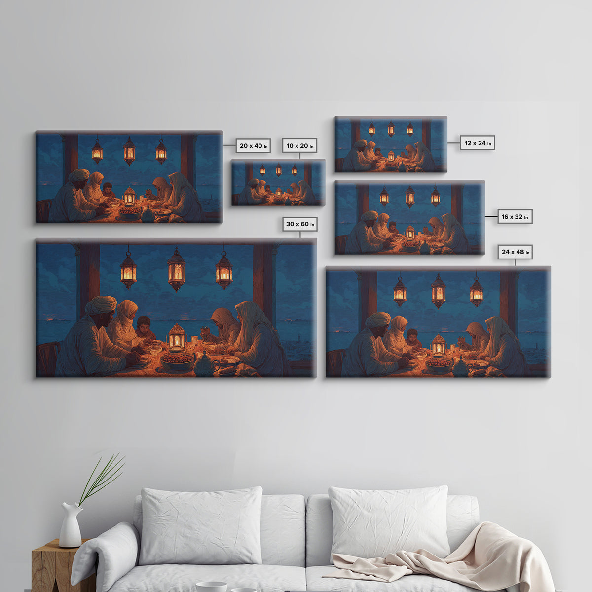 Ramadan Family Iftar By Lantern Light Wall Art, Islamic Canvas Print, Warm Spiritual Decor For Dining Room And Home, Prayer Room
