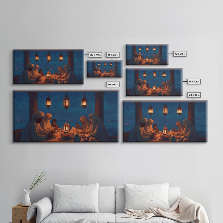 Ramadan Family Iftar By Lantern Light Wall Art, Islamic Canvas Print, Warm Spiritual Decor For Dining Room And Home, Prayer Room