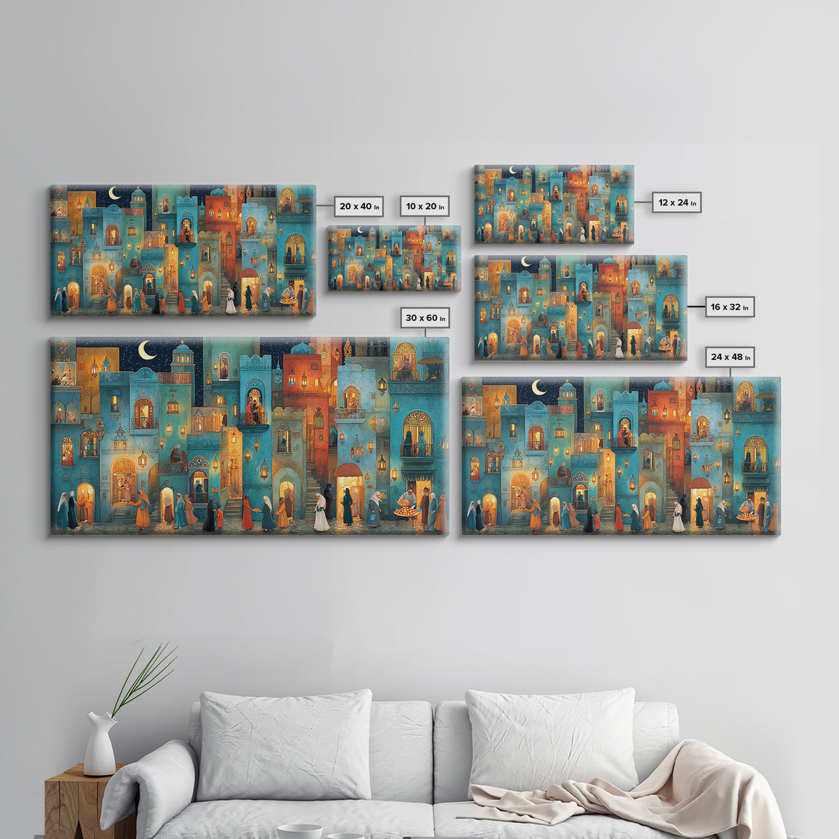 Moonlit Middle Eastern City Wall Art, Ramadan Night Canvas Print, Moroccan Decor, Islamic Home Decor, Housewarming New Home Gift
