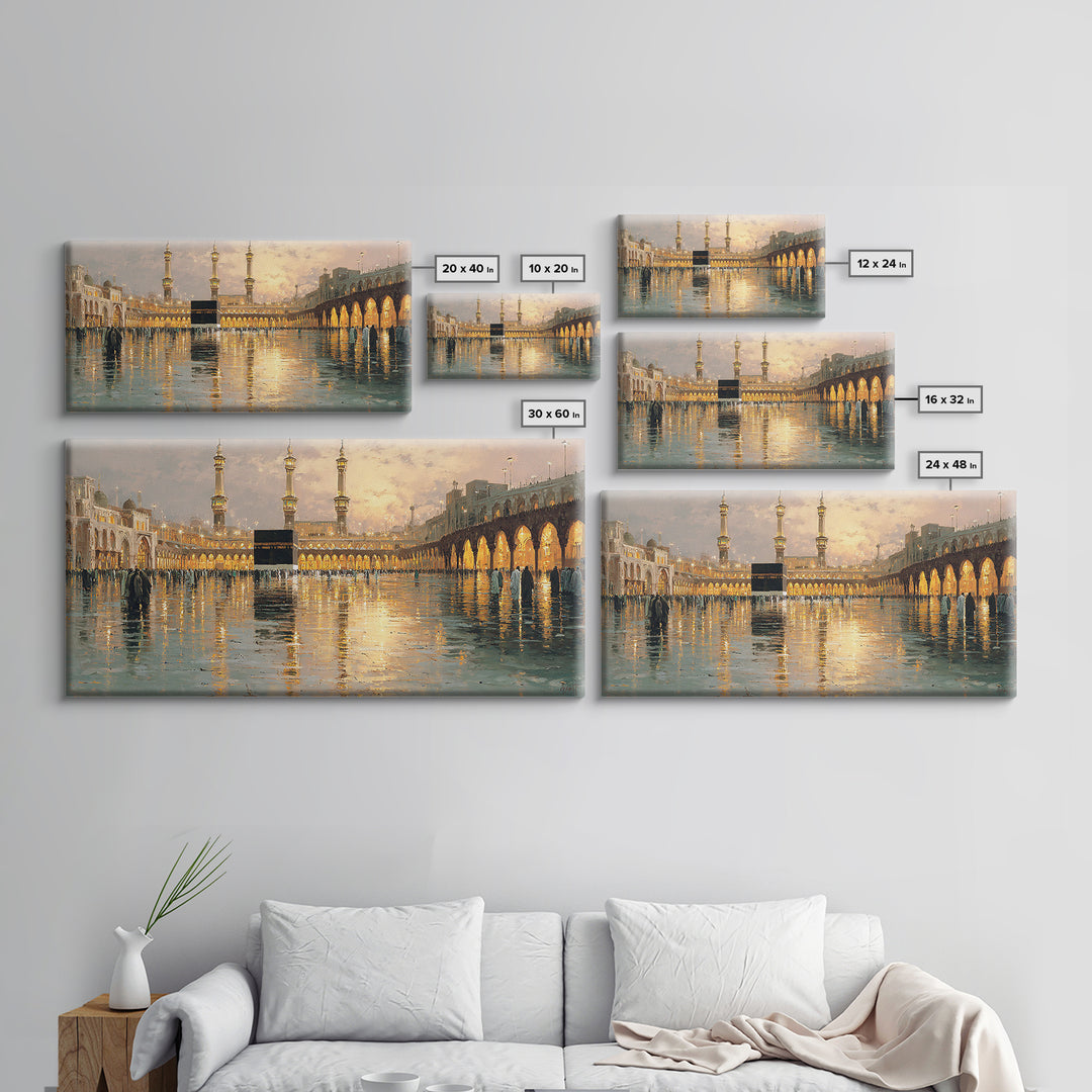 Kaaba Reflection At Masjid Al Haram Framed Canvas Print, Islamic Wall Art, Mecca Mosque Decor, Ramadan Eid Gift For Home