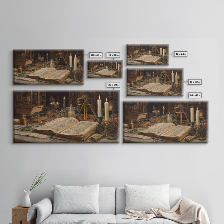 Alchemy Library Manuscript Wall Art, Dark Academia Canvas Print, Occult Still Life, Gothic Office Decor, Book Lover Gift