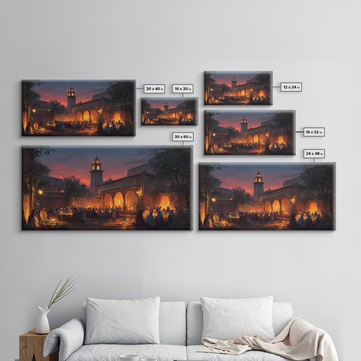 Lantern Courtyard Market Wall Art, Mediterranean Evening Canvas Print, Moroccan Bazaar Decor, Warm Travel Poster Gift For Home