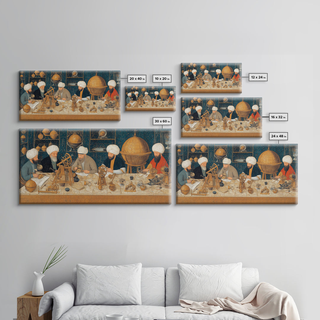 Golden Age Astronomers With Astrolabes Canvas Print, Islamic Wall Art, Historical Science Art, Arabic Decor, Office Wall Decor