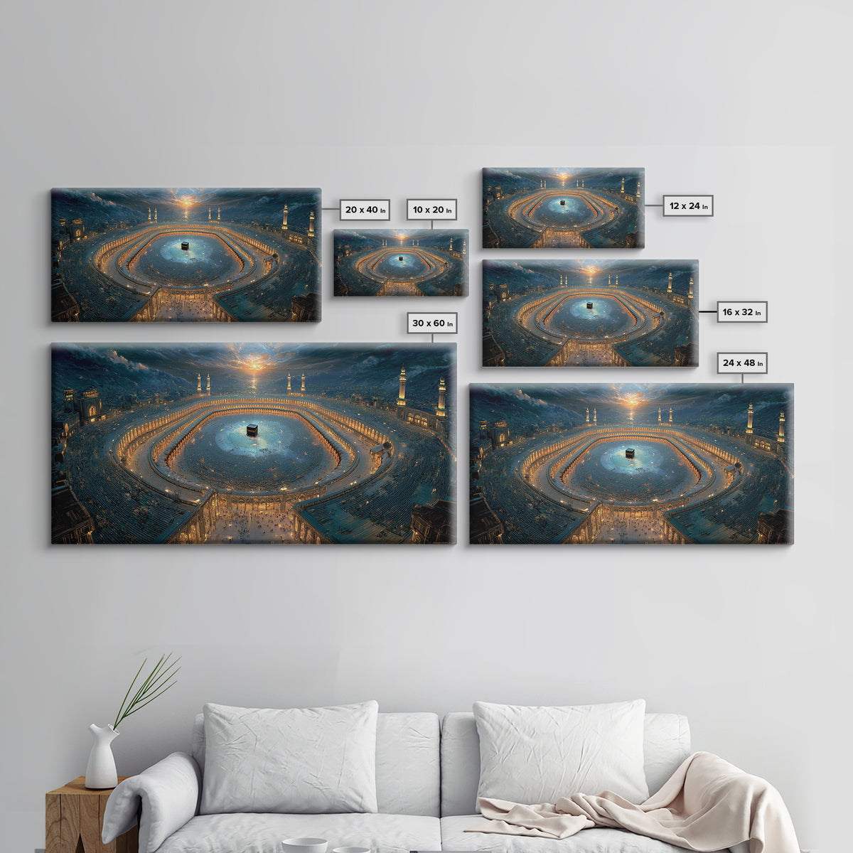 Aerial Kaaba Pilgrimage Wall Art, Islamic Framed Canvas Print, Mecca Mosque Spiritual Decor, Eid Muslim Housewarming Gift