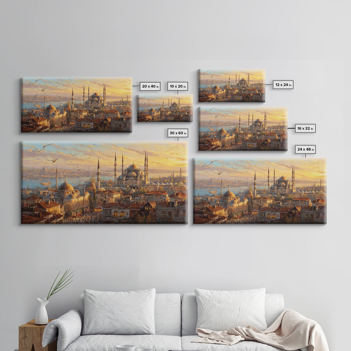 Istanbul Mosque Skyline At Sunset Wall Art, Turkish Travel Poster, Islamic Architecture Canvas Print, Warm City Living Room Decor
