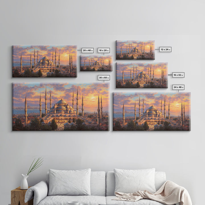Sunset Blue Mosque Canvas Print, Istanbul Islamic Architecture Wall Art, Travel Poster Decor For Elegant Living Room Home Decor